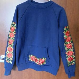 Navy Blue Floral Embroidered Sweatshirt